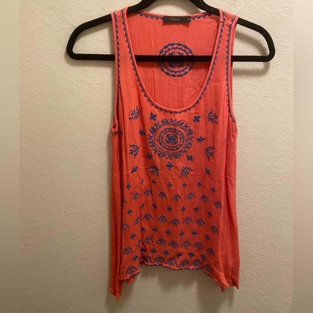 THML Bauer Coral Embroidered Boho Festival Tank Top Size Small
